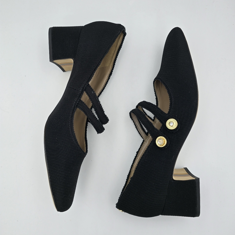 Sam Edelman Tahira Block-Heel Mary Jane Pumps, Black Rib with Gold Accents, 11 - Picture 13 of 16
